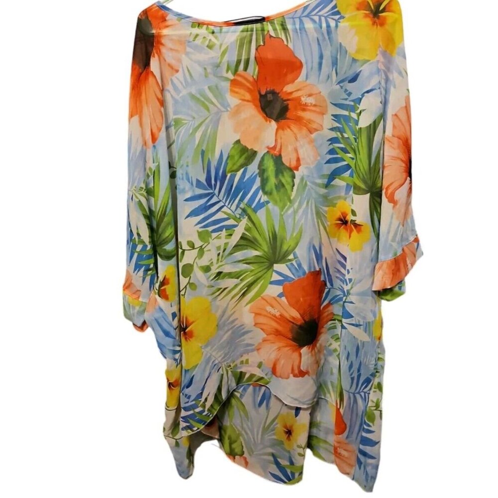 New Kai Kaftan Swimsuit Cover Up Womens Large XL Tropical Top Hawaiian Beach
